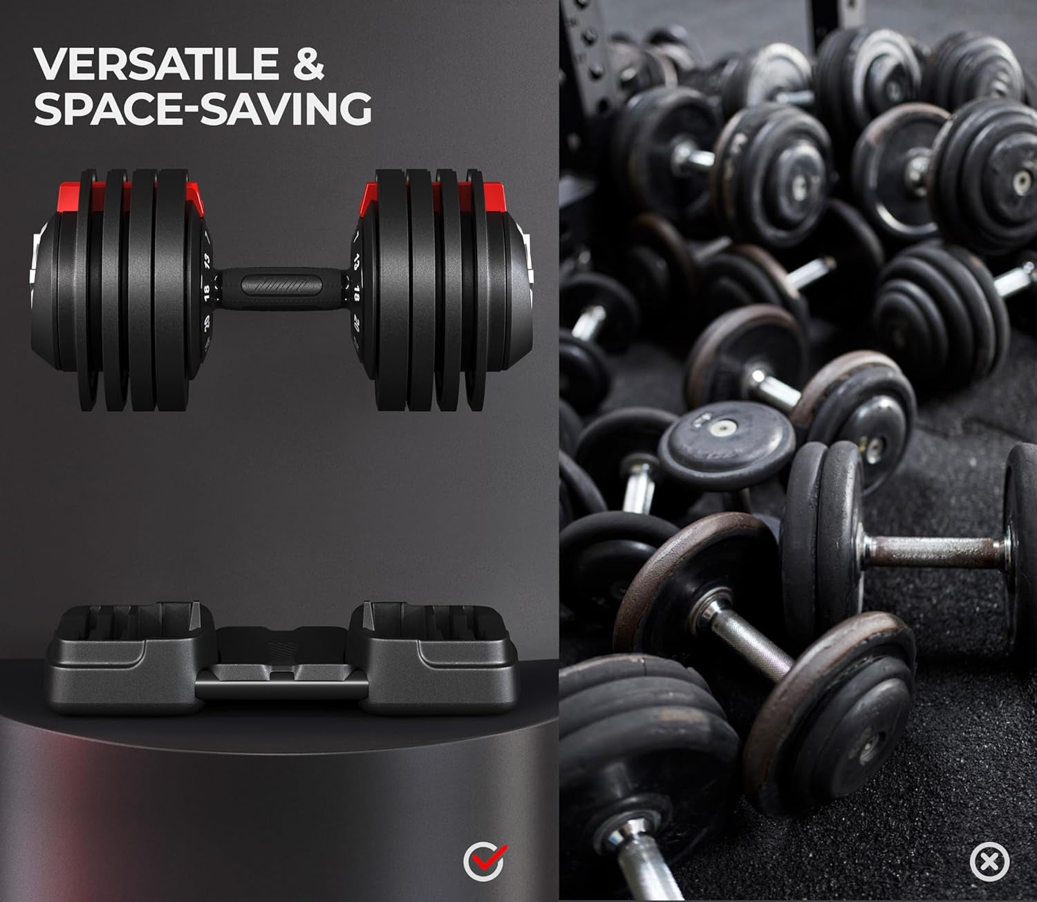Adjustable Dumbbell Set 28/40/52.5/90LBS Adjustable Dumbbells Fast Adjust Dumbbell Weight Set with Anti-Slip Handle and Tray for Men/Women Home Gym Strength Training Equipment Single/Pair