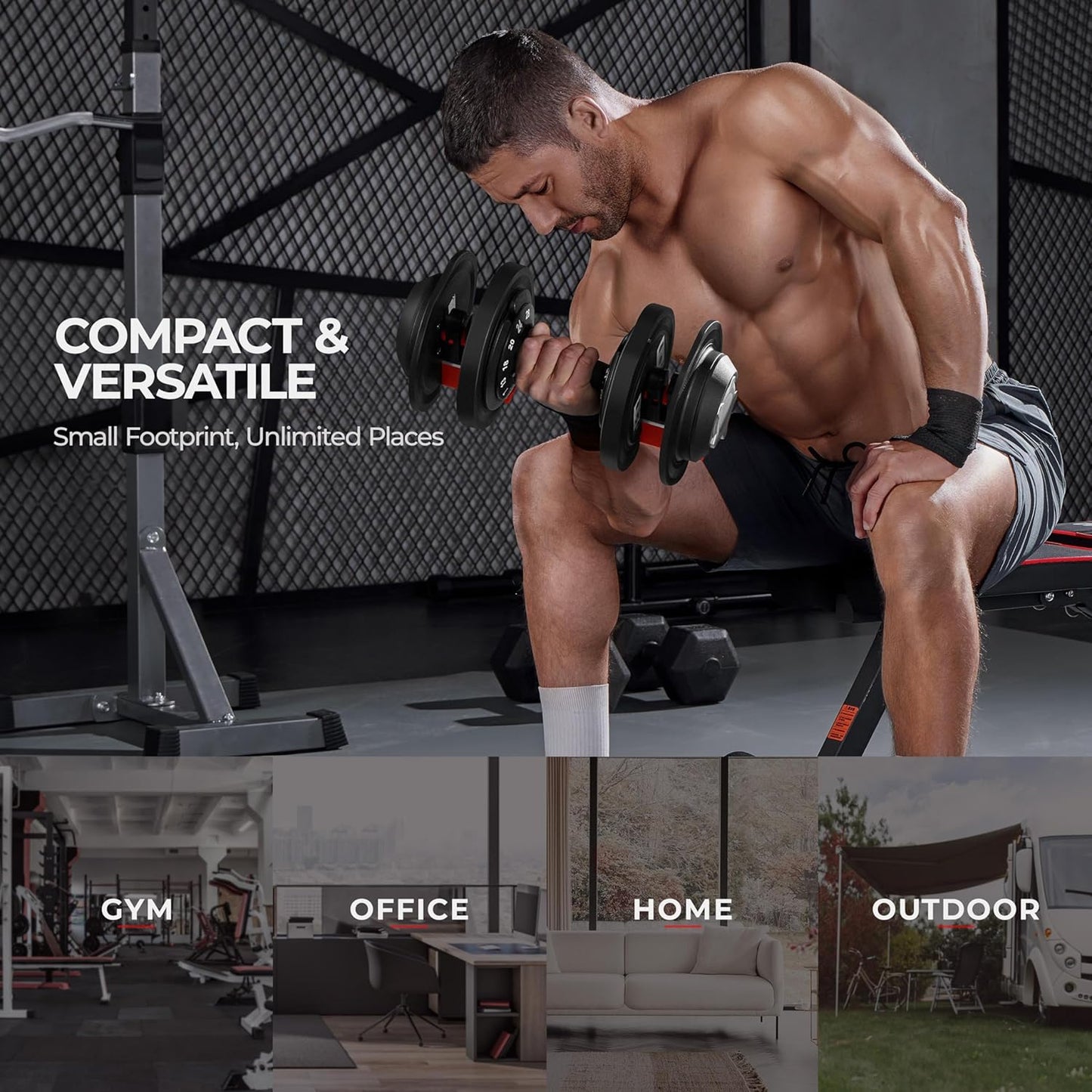 Adjustable Dumbbell Set 28/40/52.5/90LBS Adjustable Dumbbells Fast Adjust Dumbbell Weight Set with Anti-Slip Handle and Tray for Men/Women Home Gym Strength Training Equipment Single/Pair