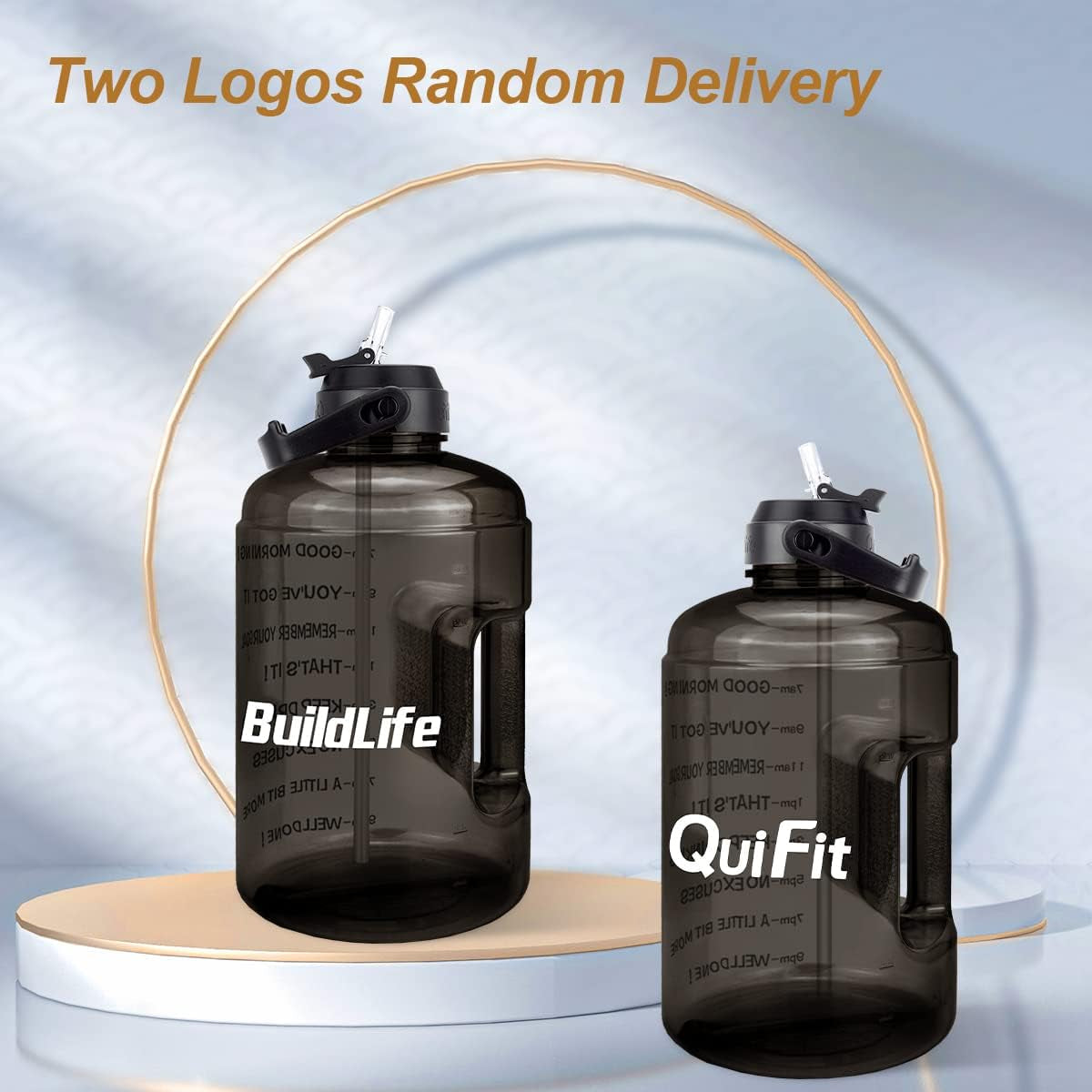 Water Bottle Water Jug 1 Gallon 128OZ/73OZ BPA Free | with Straw, Motivational Time Marker, Leak-Proof, Reusable, Gym, Sports, Outdoor, Large