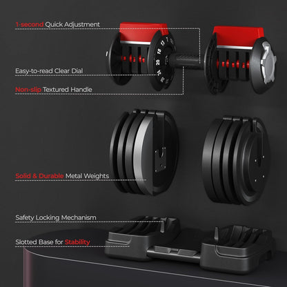 Adjustable Dumbbell Set 28/40/52.5/90LBS Adjustable Dumbbells Fast Adjust Dumbbell Weight Set with Anti-Slip Handle and Tray for Men/Women Home Gym Strength Training Equipment Single/Pair