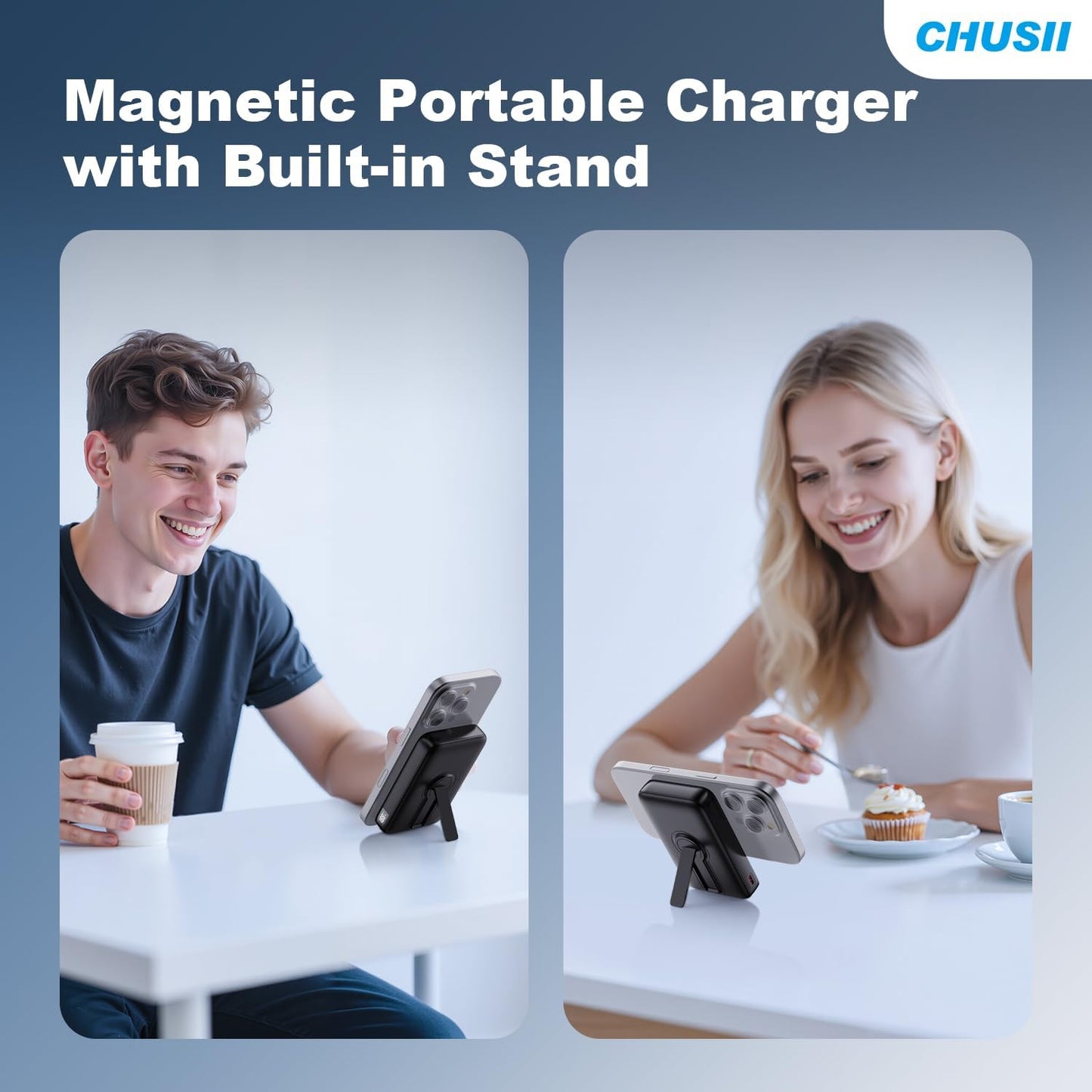 For Magsafe Portable Charger, 12000Mah Wireless Magnetic Power Bank with Stand and PD 20W USB C Fast Charging, for Magsafe Battery Pack Compatible with Iphone 16/15/14/13/12 Pro/Pro Max Series