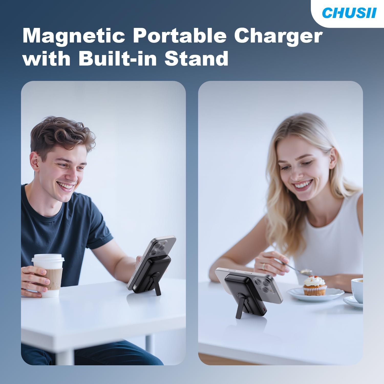 For Magsafe Portable Charger, 12000Mah Wireless Magnetic Power Bank with Stand and PD 20W USB C Fast Charging, for Magsafe Battery Pack Compatible with Iphone 16/15/14/13/12 Pro/Pro Max Series