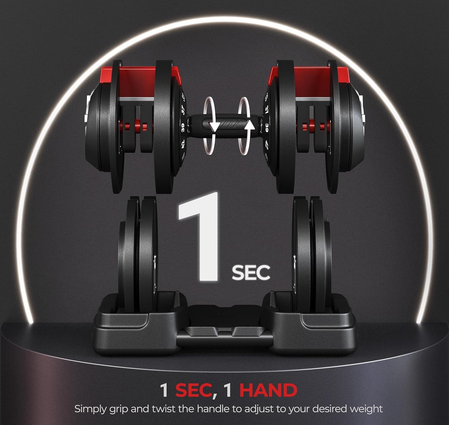 Adjustable Dumbbell Set 28/40/52.5/90LBS Adjustable Dumbbells Fast Adjust Dumbbell Weight Set with Anti-Slip Handle and Tray for Men/Women Home Gym Strength Training Equipment Single/Pair