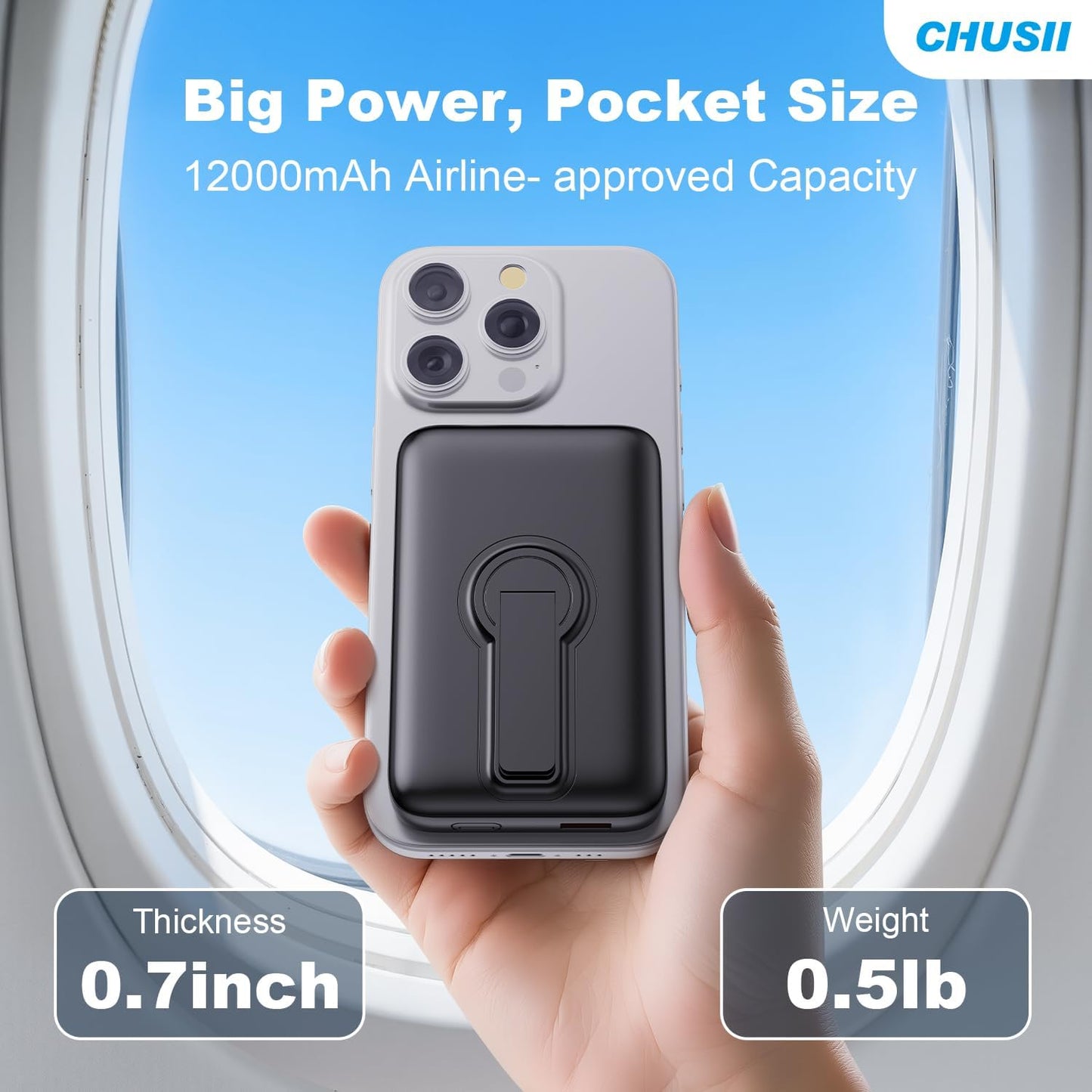 For Magsafe Portable Charger, 12000Mah Wireless Magnetic Power Bank with Stand and PD 20W USB C Fast Charging, for Magsafe Battery Pack Compatible with Iphone 16/15/14/13/12 Pro/Pro Max Series