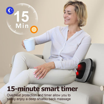 Shiatsu Back Massager with Heat – Deep Tissue Massage for Neck, Shoulder, Leg, Upper & Lower Back Pain Relief, Electric Kneading 3D Massage Pillow Gifts for Men Women Dad, Mom, Christmas