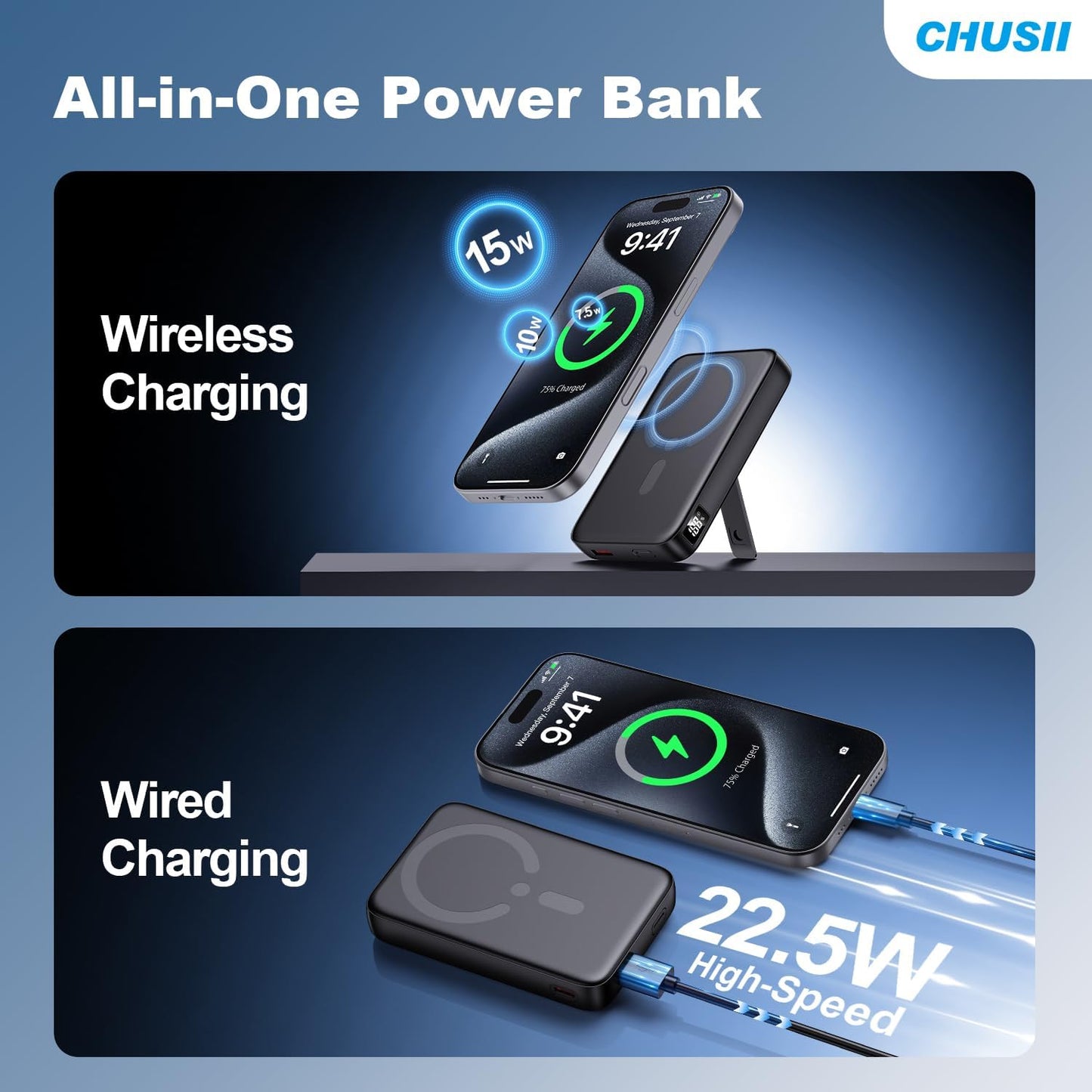 For Magsafe Portable Charger, 12000Mah Wireless Magnetic Power Bank with Stand and PD 20W USB C Fast Charging, for Magsafe Battery Pack Compatible with Iphone 16/15/14/13/12 Pro/Pro Max Series