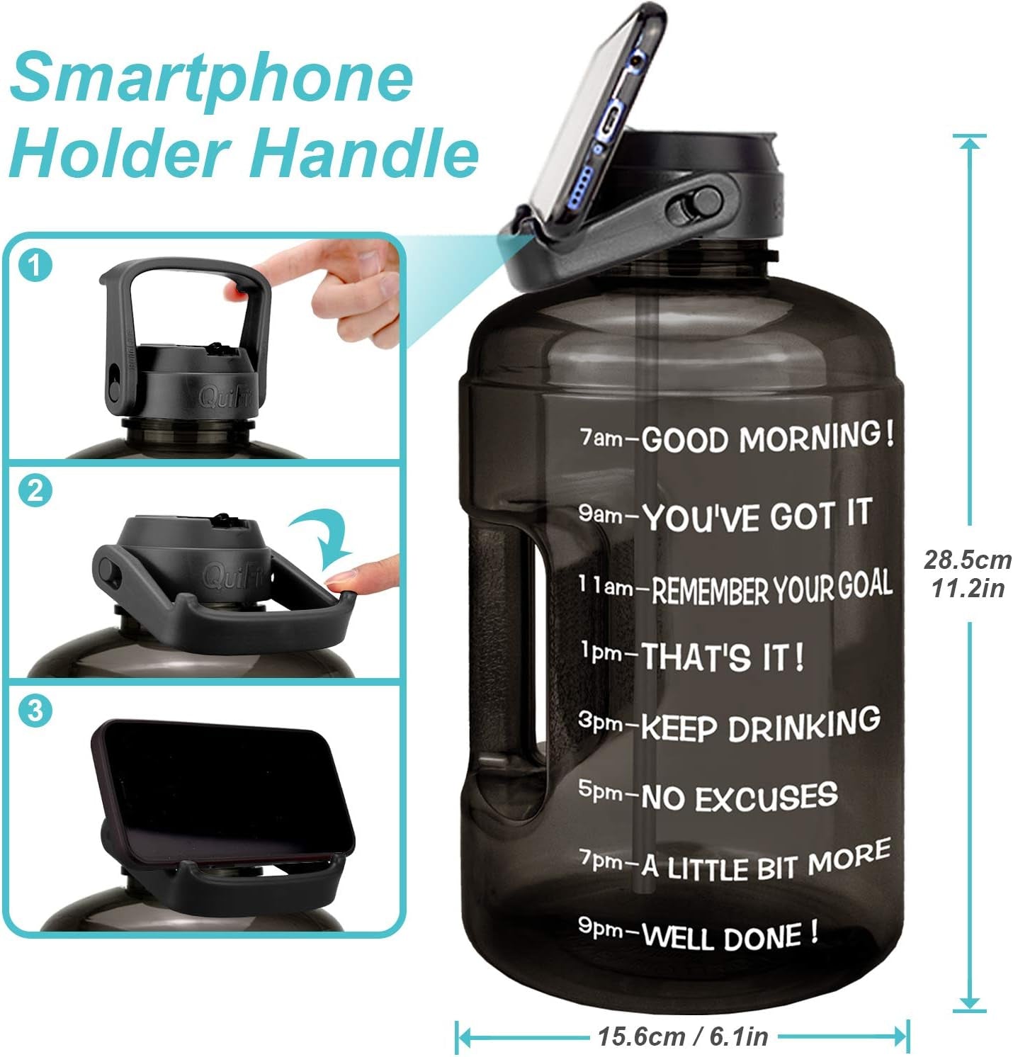 Water Bottle Water Jug 1 Gallon 128OZ/73OZ BPA Free | with Straw, Motivational Time Marker, Leak-Proof, Reusable, Gym, Sports, Outdoor, Large