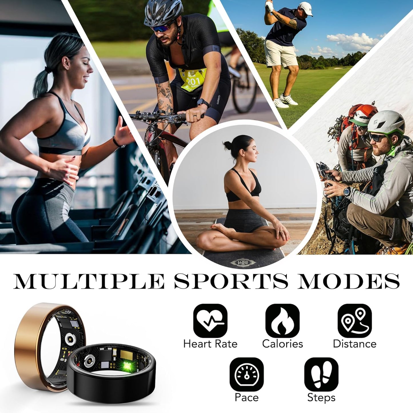 Smart Health Ring for Women Men Fitness Tracker with Heart Rate, Blood Oxygen, Blood Pressure, Sleep Monitoring, Step Counting, IP68 Waterproof for Iphone and Android, No Subscription Fee, Black *7