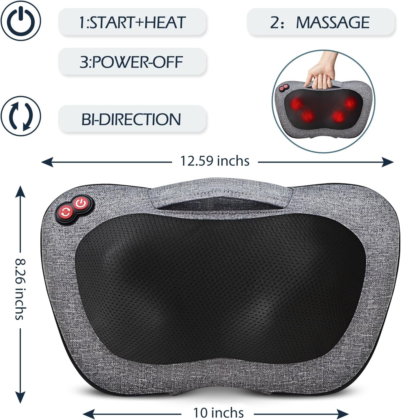 Shiatsu Back Massager with Heat – Deep Tissue Massage for Neck, Shoulder, Leg, Upper & Lower Back Pain Relief, Electric Kneading 3D Massage Pillow Gifts for Men Women Dad, Mom, Christmas