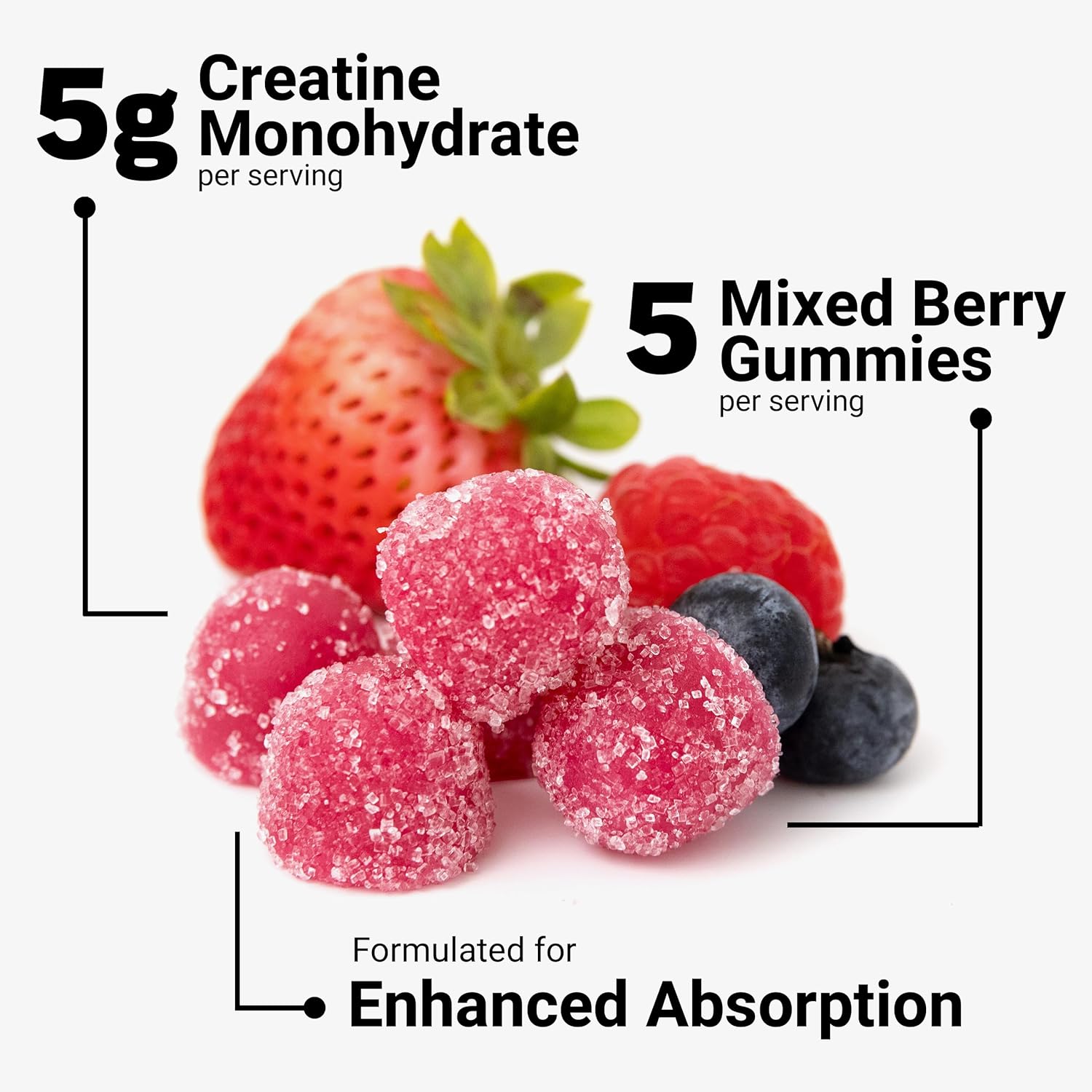 Creatine Monohydrate Gummies, 5G Dose for Men & Women to Support Muscle, Strength, Recovery, Cognitive Health & Memory, Mixed Berry, 150 Gummies