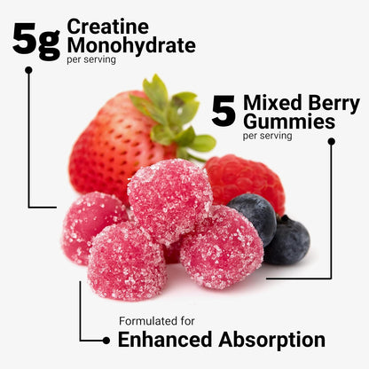 Creatine Monohydrate Gummies, 5G Dose for Men & Women to Support Muscle, Strength, Recovery, Cognitive Health & Memory, Mixed Berry, 150 Gummies