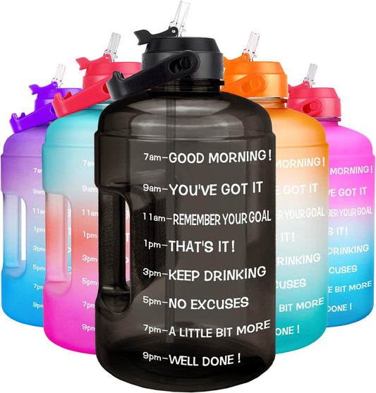 Water Bottle Water Jug 1 Gallon 128OZ/73OZ BPA Free | with Straw, Motivational Time Marker, Leak-Proof, Reusable, Gym, Sports, Outdoor, Large
