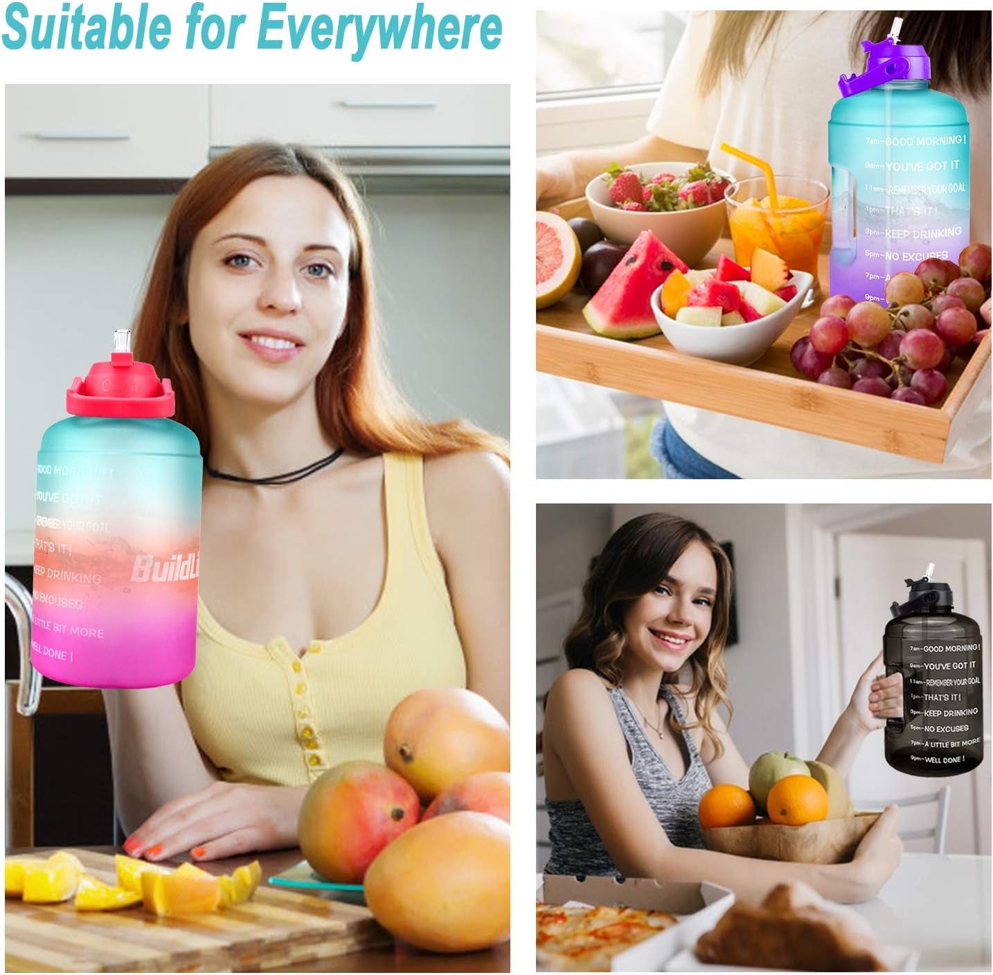 Water Bottle Water Jug 1 Gallon 128OZ/73OZ BPA Free | with Straw, Motivational Time Marker, Leak-Proof, Reusable, Gym, Sports, Outdoor, Large