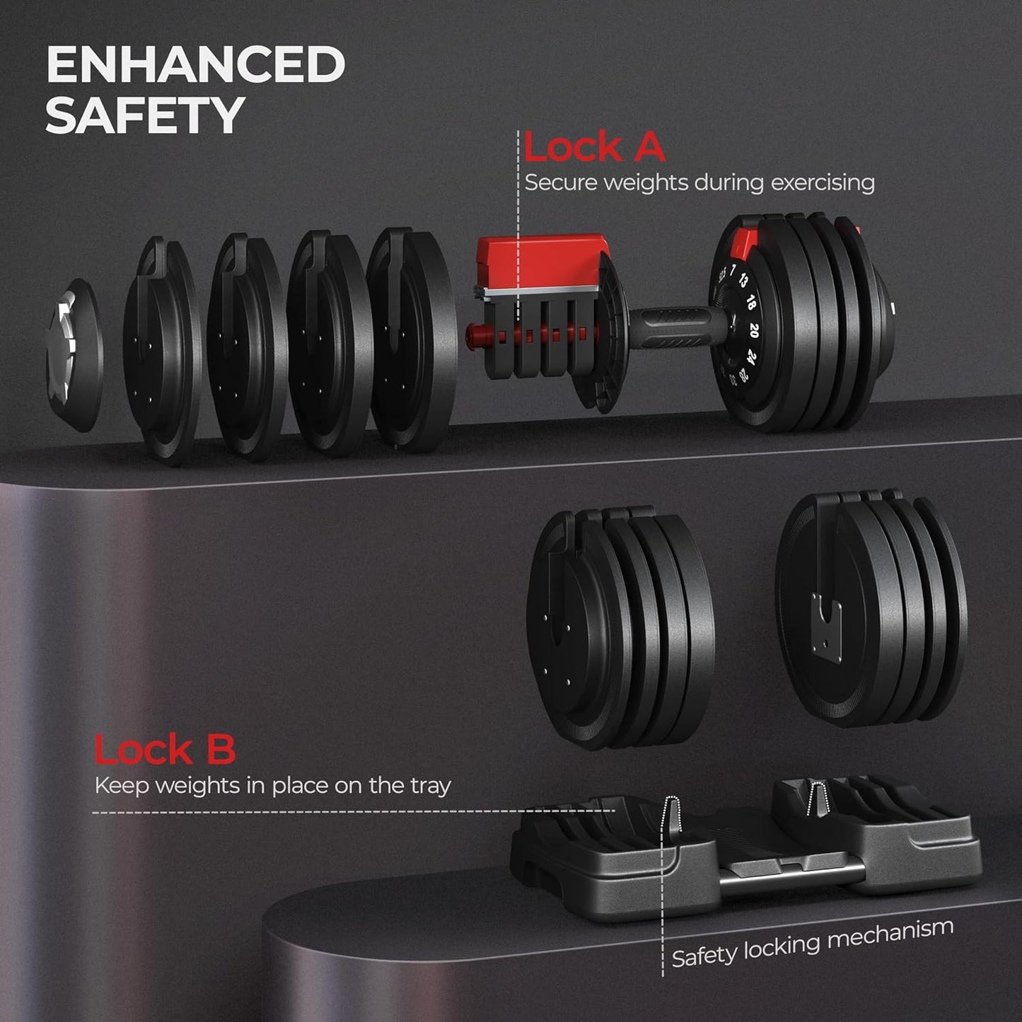 Adjustable Dumbbell Set 28/40/52.5/90LBS Adjustable Dumbbells Fast Adjust Dumbbell Weight Set with Anti-Slip Handle and Tray for Men/Women Home Gym Strength Training Equipment Single/Pair