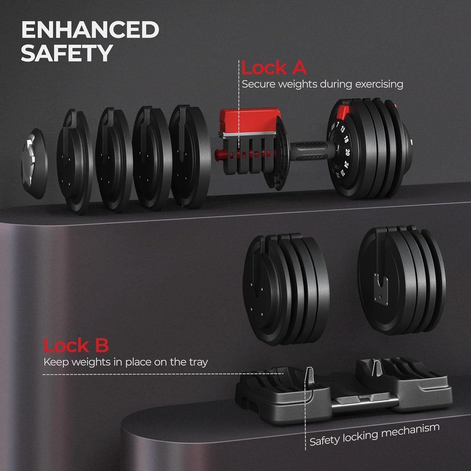 Adjustable Dumbbell Set 28/40/52.5/90LBS Adjustable Dumbbells Fast Adjust Dumbbell Weight Set with Anti-Slip Handle and Tray for Men/Women Home Gym Strength Training Equipment Single/Pair